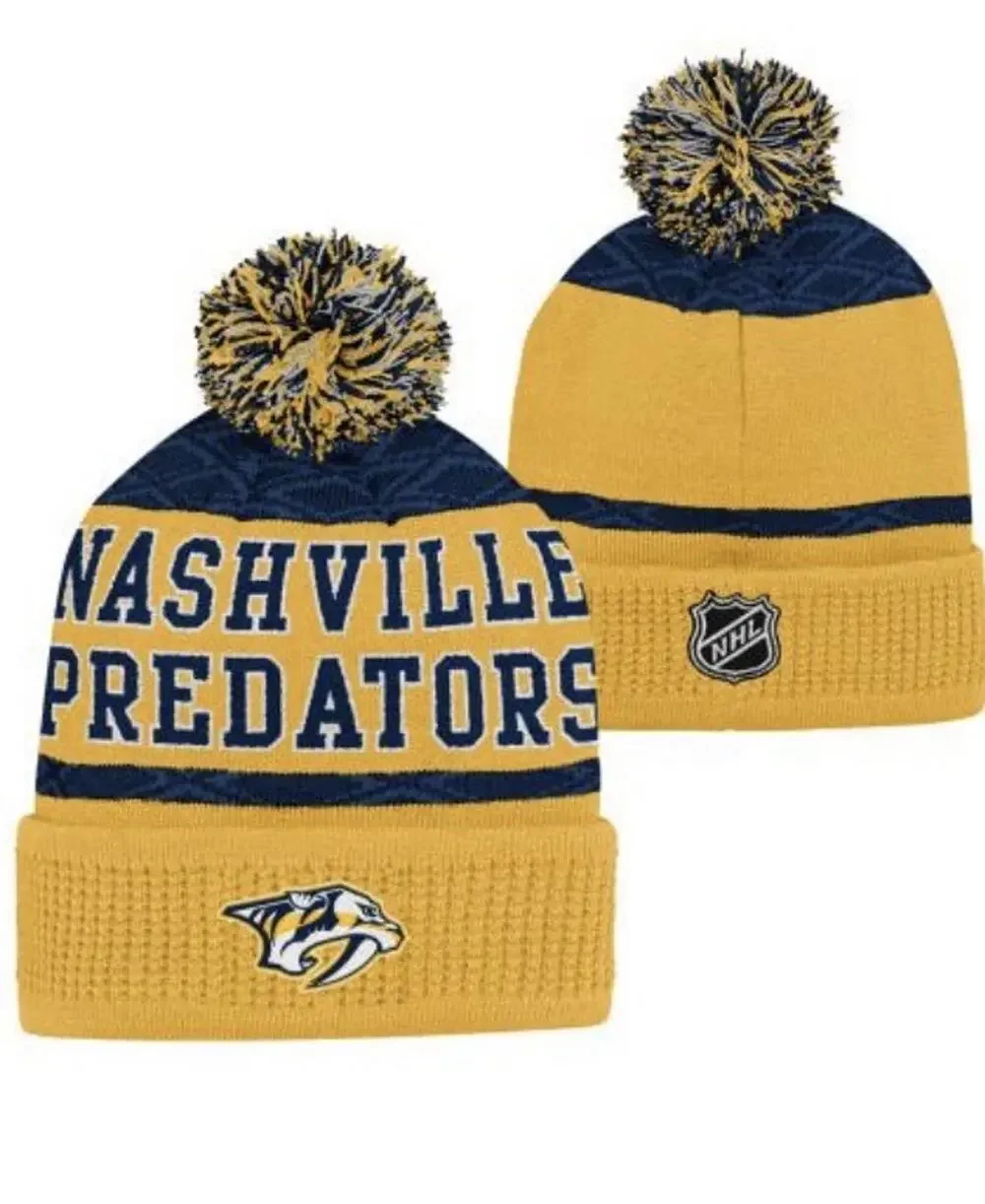 NHL Brand Nashville Predators Hockey Cuffed Knit Pom Youth Beanie Hat 58-62 cm